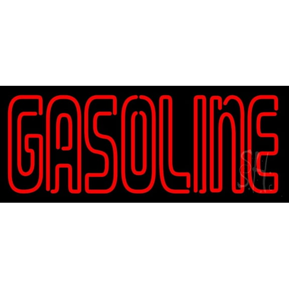 Red Double Stroke Gasoline LED Neon Sign 13 x 32 - inches, Clear Edge Cut Acrylic Backing, with Dimmer - Bright and Premium built indoor LED Neon Sign for automotive store, and mall.