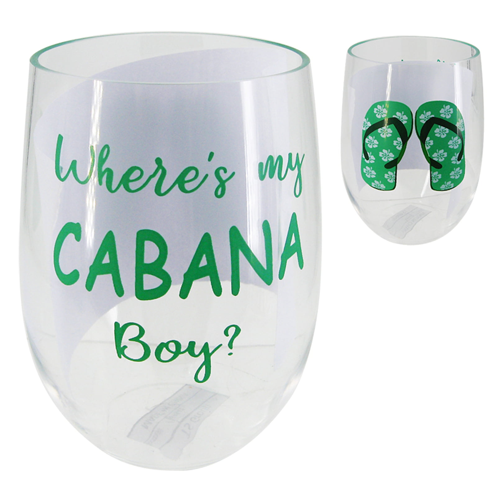 20 Ounces Set of 2 Wheres My Cabana Boy Plastic Stemless Wine Glasses 