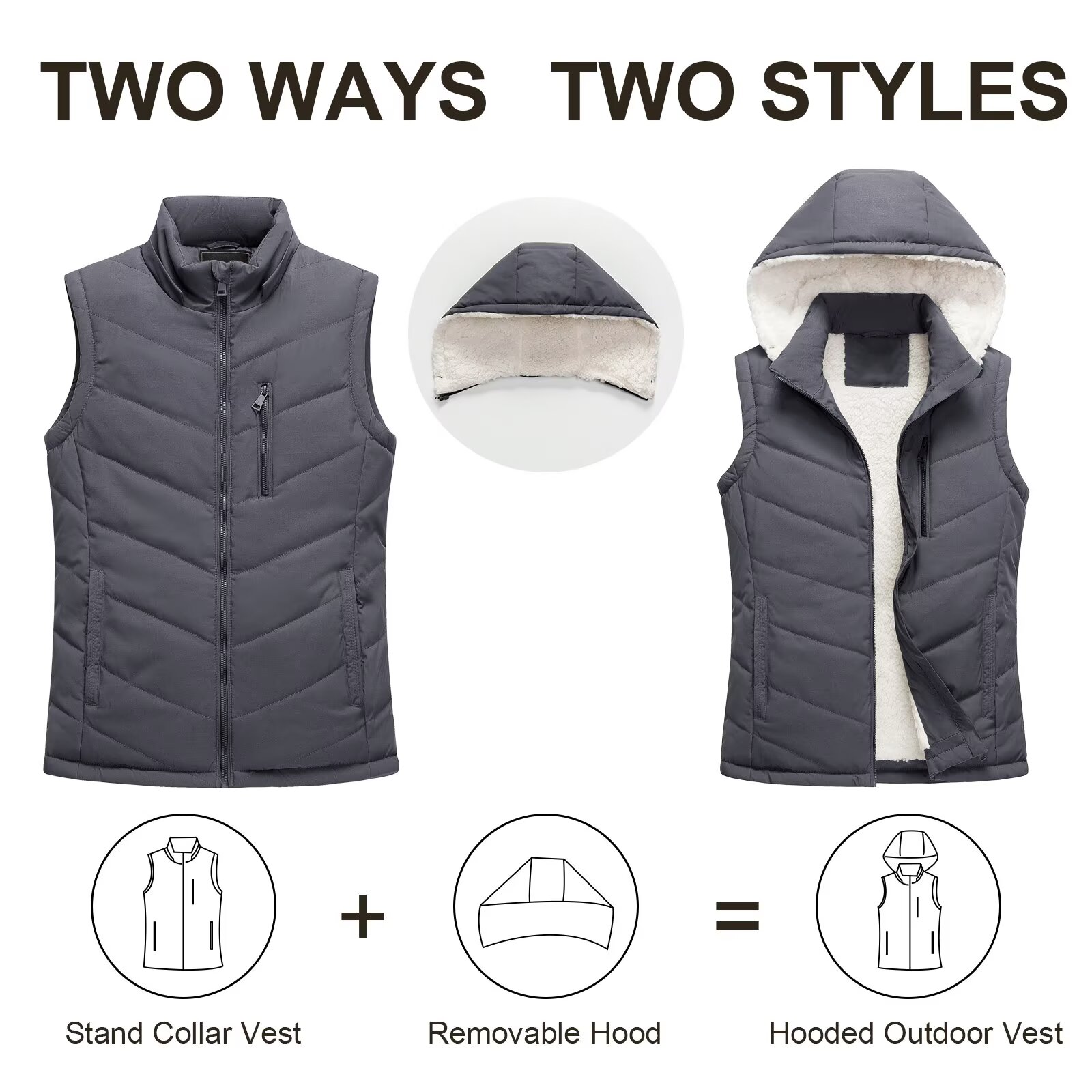 Chrisuno Down Vest Womens Lightweight Vests Women's Fall Fashion Puffer Casual Sleeveless Zip Up Jackets Warm Winter Outerwear Grey 2XL