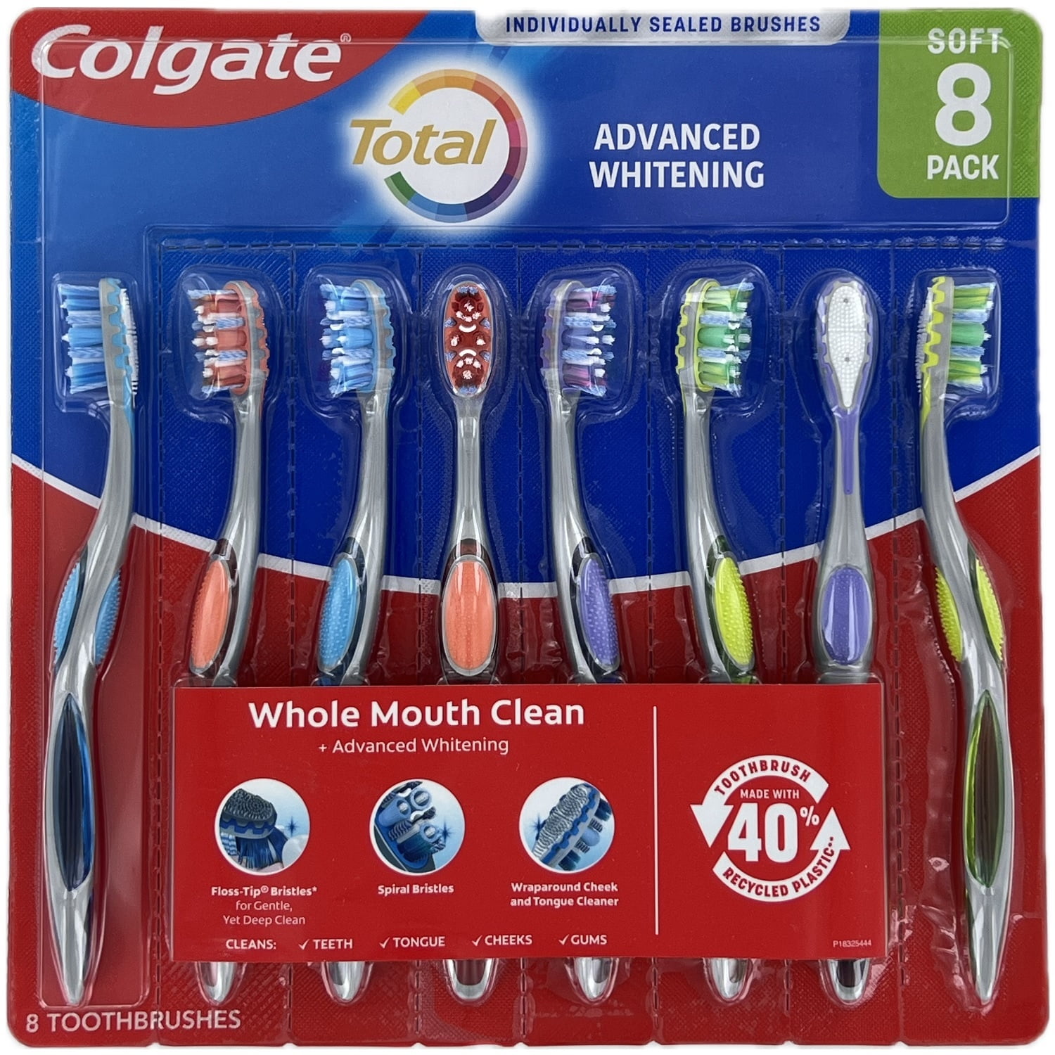 Colgate Total Advanced Whitening Whole Mouth Clean Toothbrush, 8 Count (Soft)