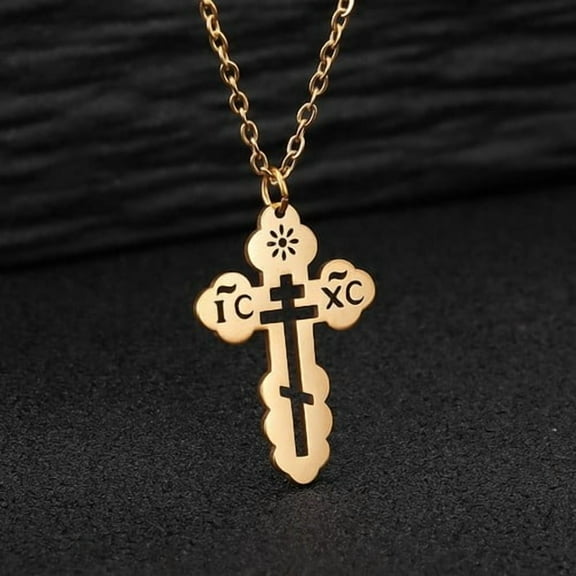 Lovelords 14K Yellow Gold Orthodox Cross Religious Minimalist Pendant Necklace Women Men Jewelry Gift For Christ