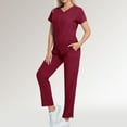 thumbnail image 5 of WULMLEO Womens Scrub Sets 2 Piece Short Sleeve Soft Comfortable Scrubs Outfits Stretch V Neck Trendy Nurse Uniform Shirts and Joggers Petite Working Medical Nursing Workwear Wine M, 5 of 5