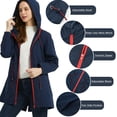 thumbnail image 2 of Chaquetas largas para mujer con bolsillos en la capucha Abrigo cortavientos con cremallera Abanopi Rojo/Grande, 2 of 7