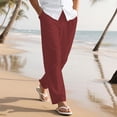thumbnail image 2 of Lightweight Linen Pants for Men Relaxed Fit Summer Beach Trousers Casual Lounge Bottoms Travel Slacks with Deep Pockets, Wine 3XL, 2 of 4