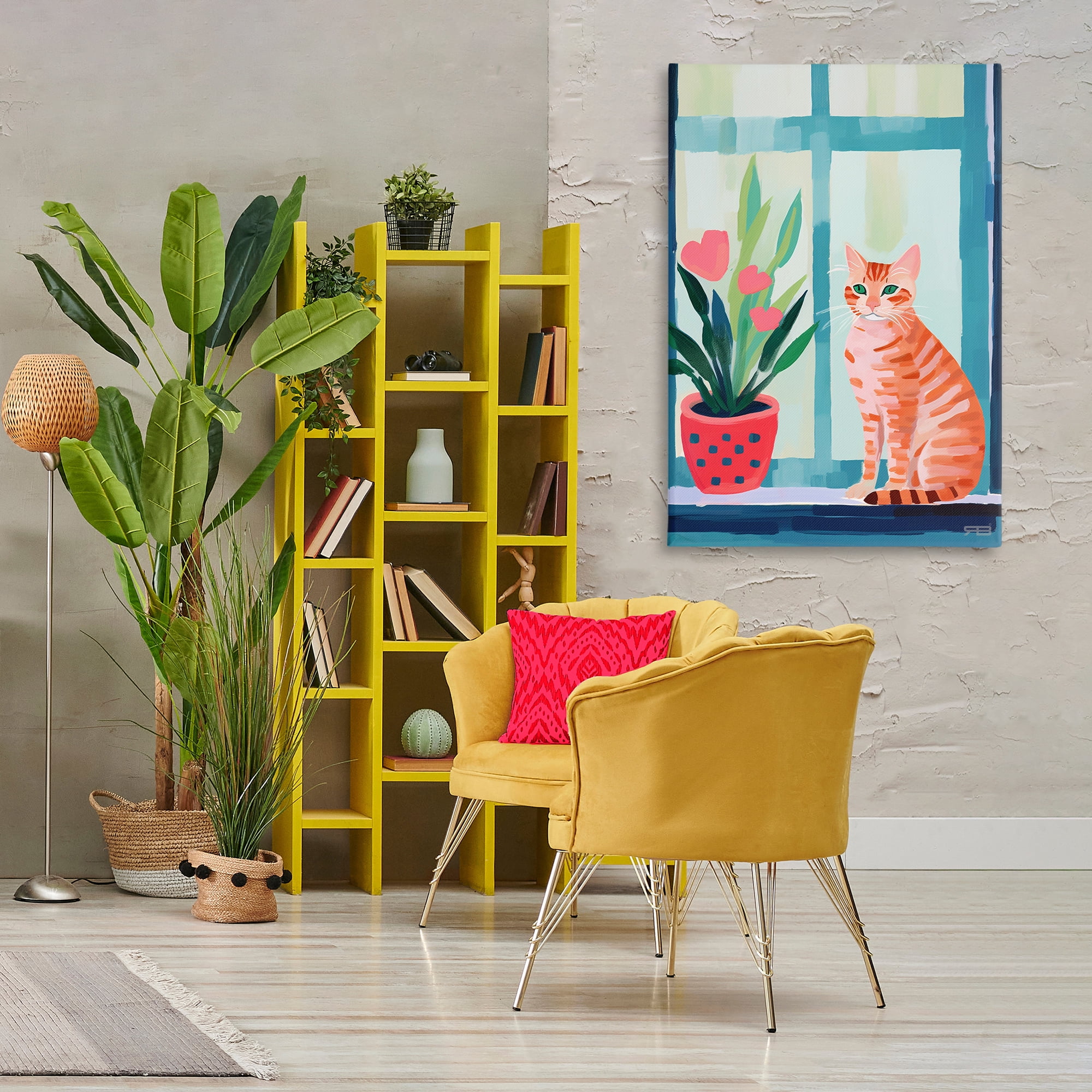 Stupell Industries Cat & Tulips in Windowsill Animals & Insects Painting Gallery Wrapped Canvas Art Print Wall Art, 30 x 45