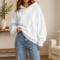 thumbnail image 4 of Women Oversized Hoodie Long Sleeve Drop Shoulder Pullover Solid Color Loose Fit Casual Hooded Sweatshirt, 4 of 9