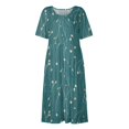 thumbnail image 5 of Vestidos Casuales para Mujer SCZ Estampados de Verano Midi Plisados Cuello Redondo Manga Corta Cian/L, 5 of 5