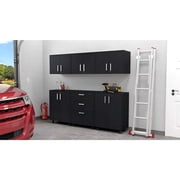 Akron 6 Piece Garage Set, 3 Storage Wall Cabinets + 2 Storage Cabinets + Storage Drawer Base Cabinet, Black