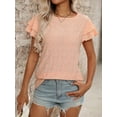 thumbnail image 3 of ASDFVBKG Summer Tops for Women Soft Short Sleeve Eyelet Crewneck T Shirts Trendy Solid Casual Loose Fit Outfits Orange XL, 3 of 4
