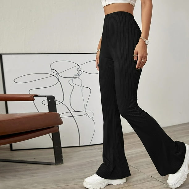 Pantalones Casuales De Punto, Pantalones Casuales Suaves Y Cómodos Sin Cinturón De Cintura Alta Para Vacaciones Para El Trabajo ANGGREK Negro S