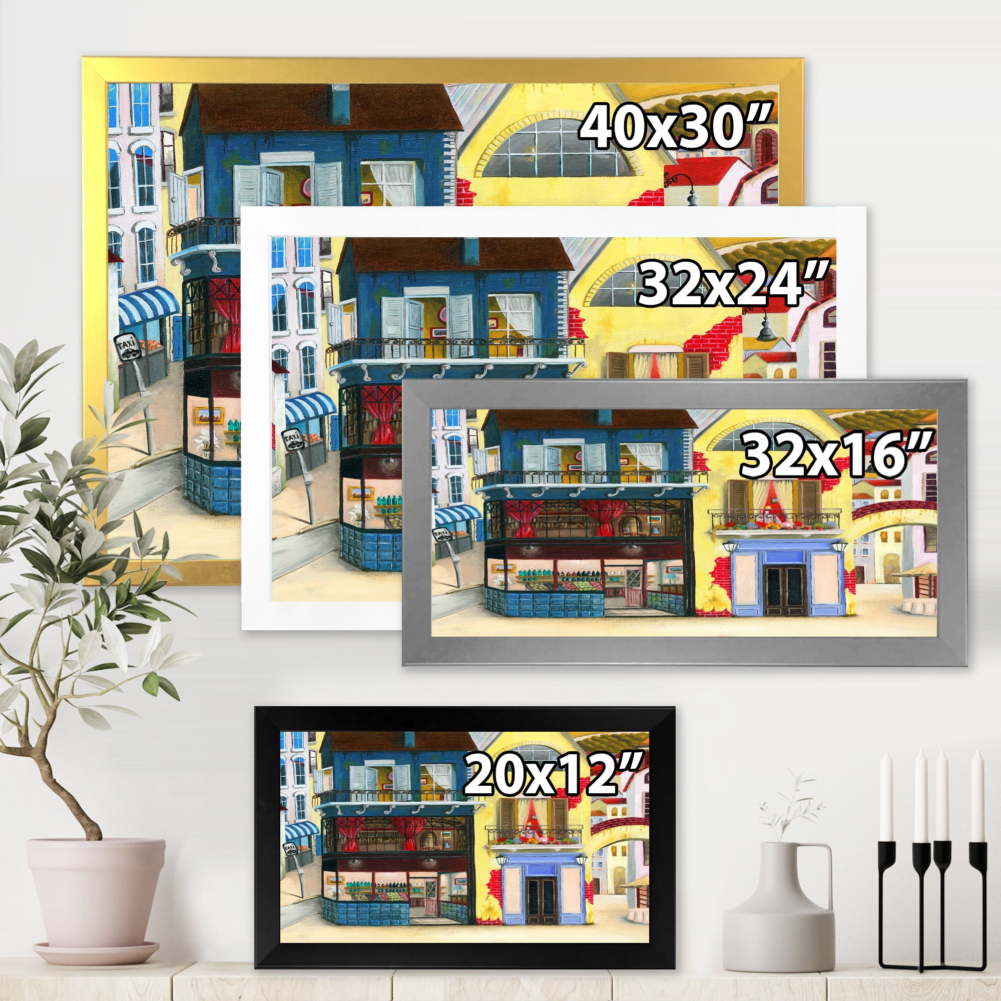Designart 'The Colorful Facade of The Buildings In A Cozy Streets' French Country Framed Art Print