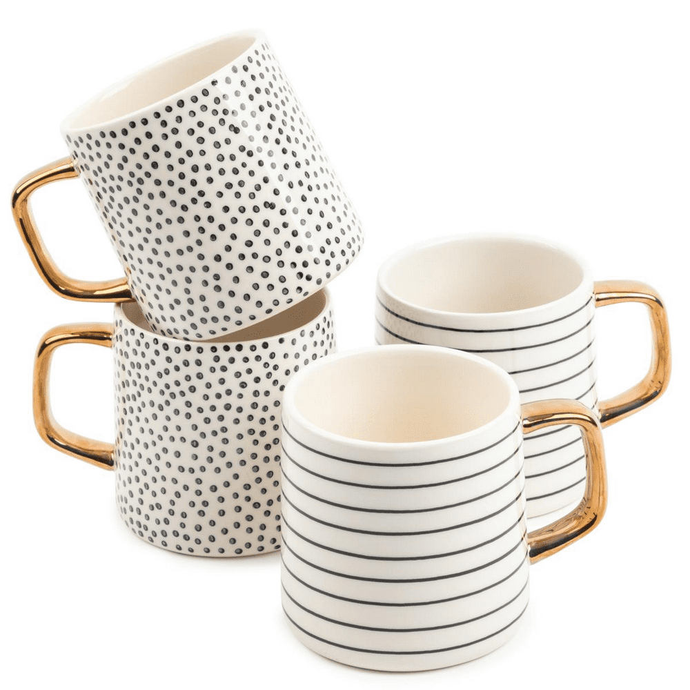 Thyme & Table Drinkware Dot & Stripe Black & White Assorted Stoneware