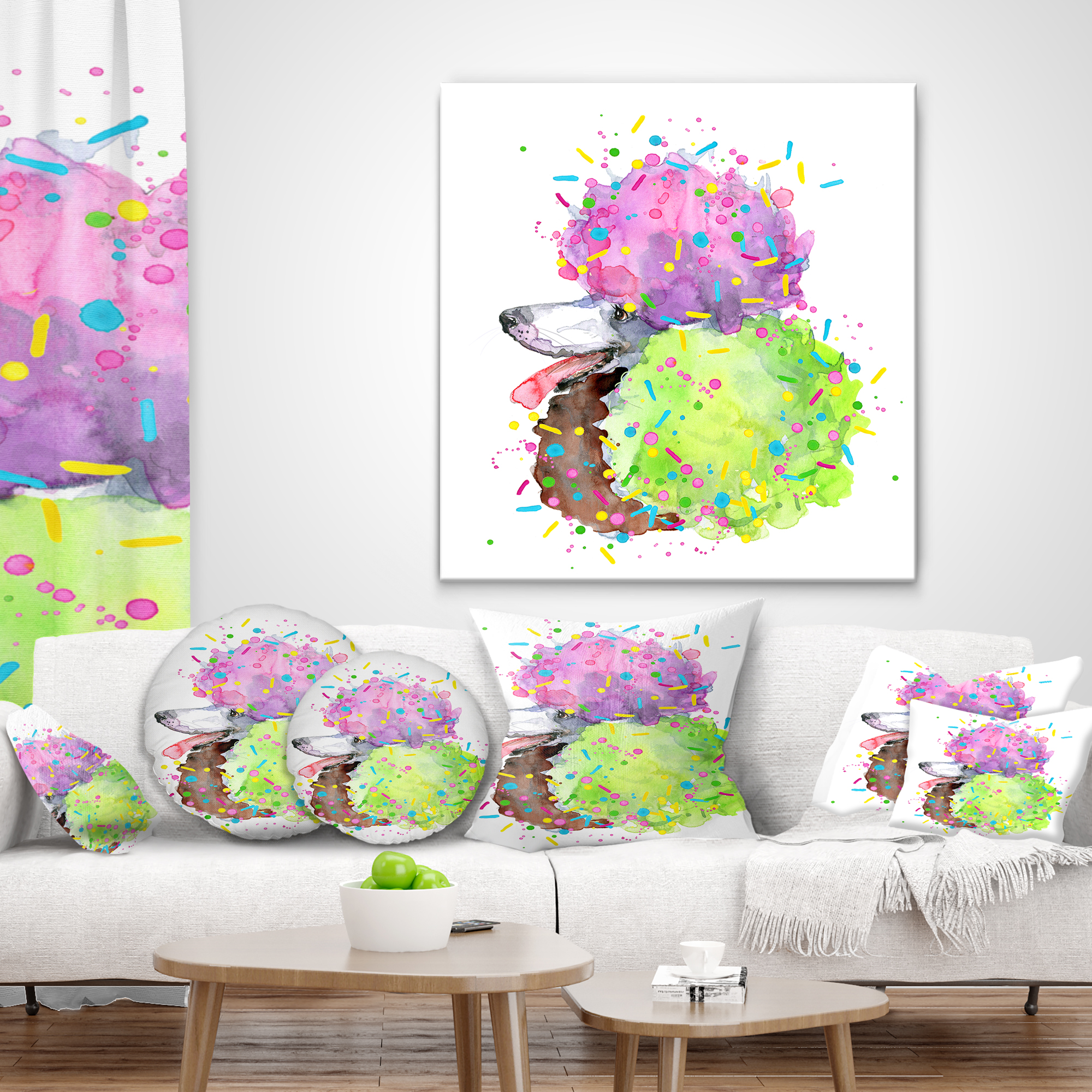 Designart Cute Brown Dog with Color Spheres - Contemporary Animal Throw Pillow - 16x16