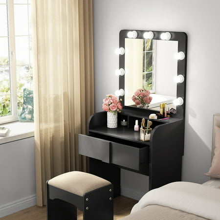 Vanity Makeup Table Set With Lighted, Tribesigns Vanity Table Set With Lighted Mirror Stool
