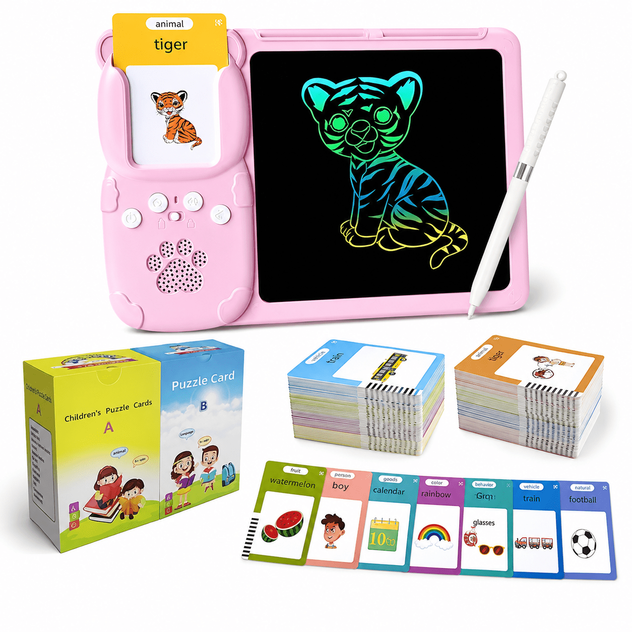 Toddler Toys Talking Flash Cards Kindergarten Learning Resources 510 Sight Words with Drawing Tablet for Speaking Doodling Sensory Toys for Kids with Autism Boys Girls 2 3 4 5 6 Pink