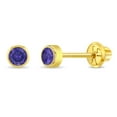 thumbnail image 1 of 14k Yellow Gold Round 3mm Simulated Amethyst Bezel Baby Girls Stud Screw Backs, 1 of 7