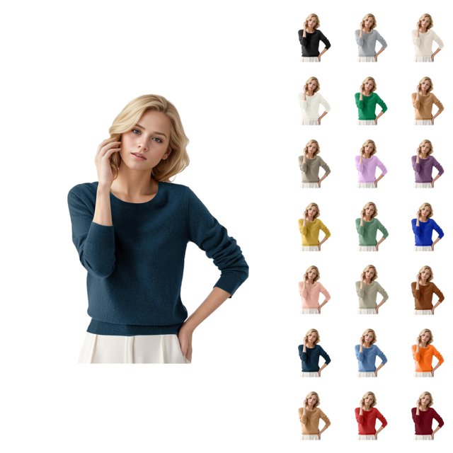 Chandail pour Femmes Automne Hiver 2026 Tendance Manches Longues Col Rond Tricoté Uni