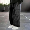 thumbnail image 3 of Wyobmus Mens Cargo Pants with Multi Pockets Baggy Elastic Waist Hiking Pants Straight Leg Streetwear Outdoor Fashion Clothes,Black,L, 3 of 6