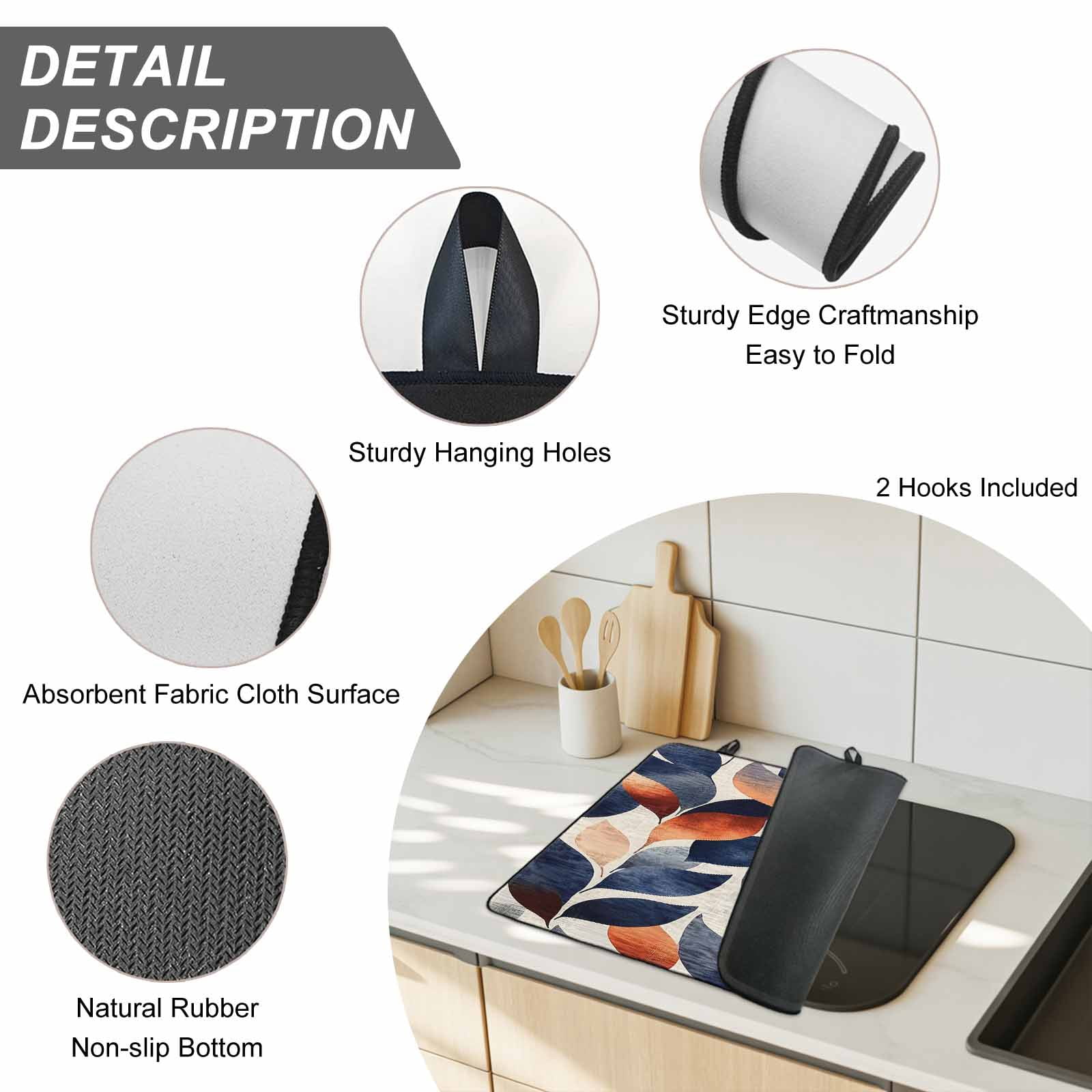 Navy Blue Burnt Orange Stove Top Cover for Electric Stove, Heat-proof & Non Slip Glass Top Stove Cover Protector, Botanical Abstract Palm Leaf Kitchen Flat Cooktop Rubber Mat 24x21 Inches