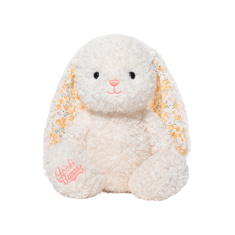 Hengshan Bunny Stuffed Animal Soft Floppy Ear Rabbit Plush Toy with Floral Print Inner Ears Cute Cuddle Bunny Doll in 5 Colors Purple Cream Green Yellow Pink Gift for Kids Girls
