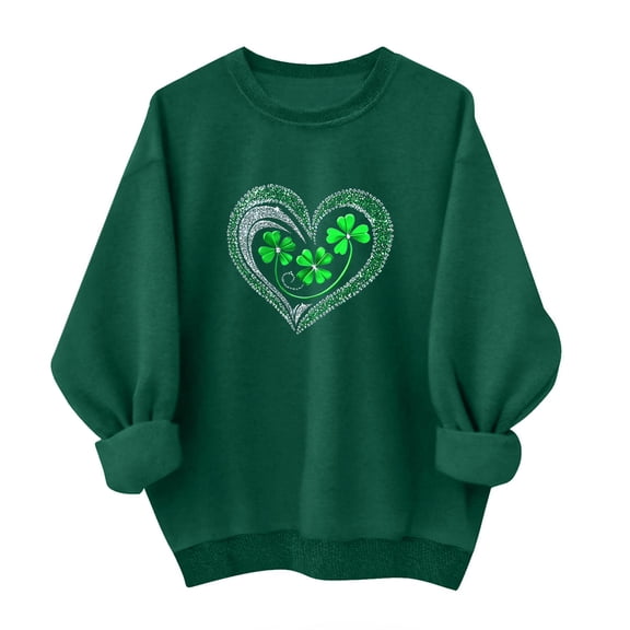 Staron Women's Long Sleeve Round Neck Sweatshirt Casual Fashion Hoodless Pullover Top Loose Comfy Relaxed Home Wear, Green S