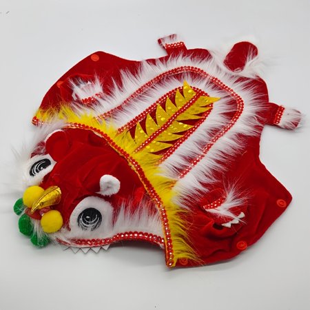 Festive Lion Dance Costume for Pets - Red Funny New Year s Outfit with Sequins & Fringes Easy-to-Wear Snap Buttons Ideal for Small Dogs and Cats