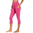 thumbnail image 2 of Bloomae Women's High Waisted Yoga Capris with Pockets, Stretchy Tummy Control Non See Through Workout Athletic Running Capri Leggings Hot Pink S, 2 of 8