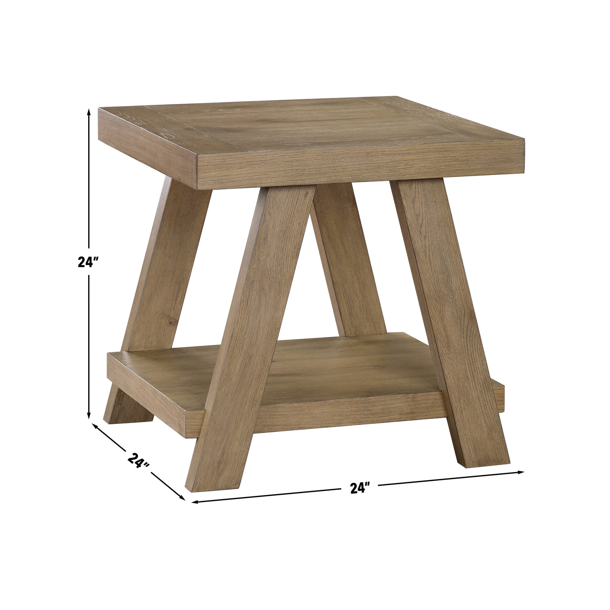Steve Silver Orinda Modern Square End Table with Bottom Shelf, Warm Caramel