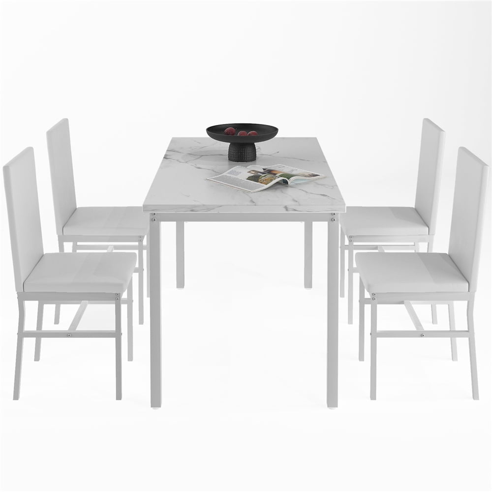Dining Room Table Set, 5 Piece Dining Table Sets with Beige PU Leather