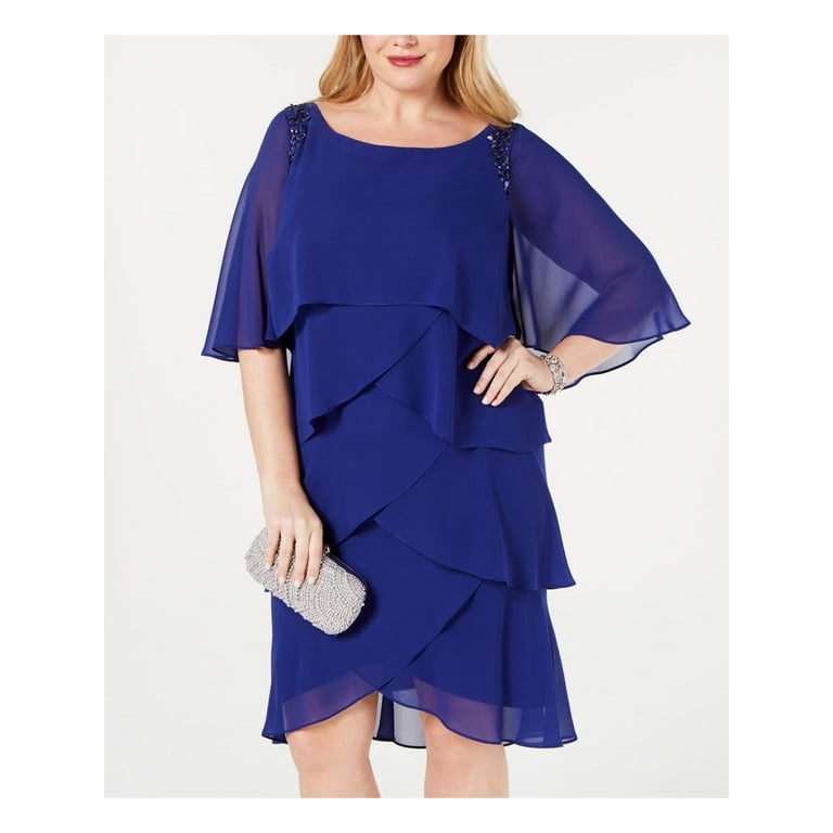Sl fashions embellished tiered chiffon discount dress capelet