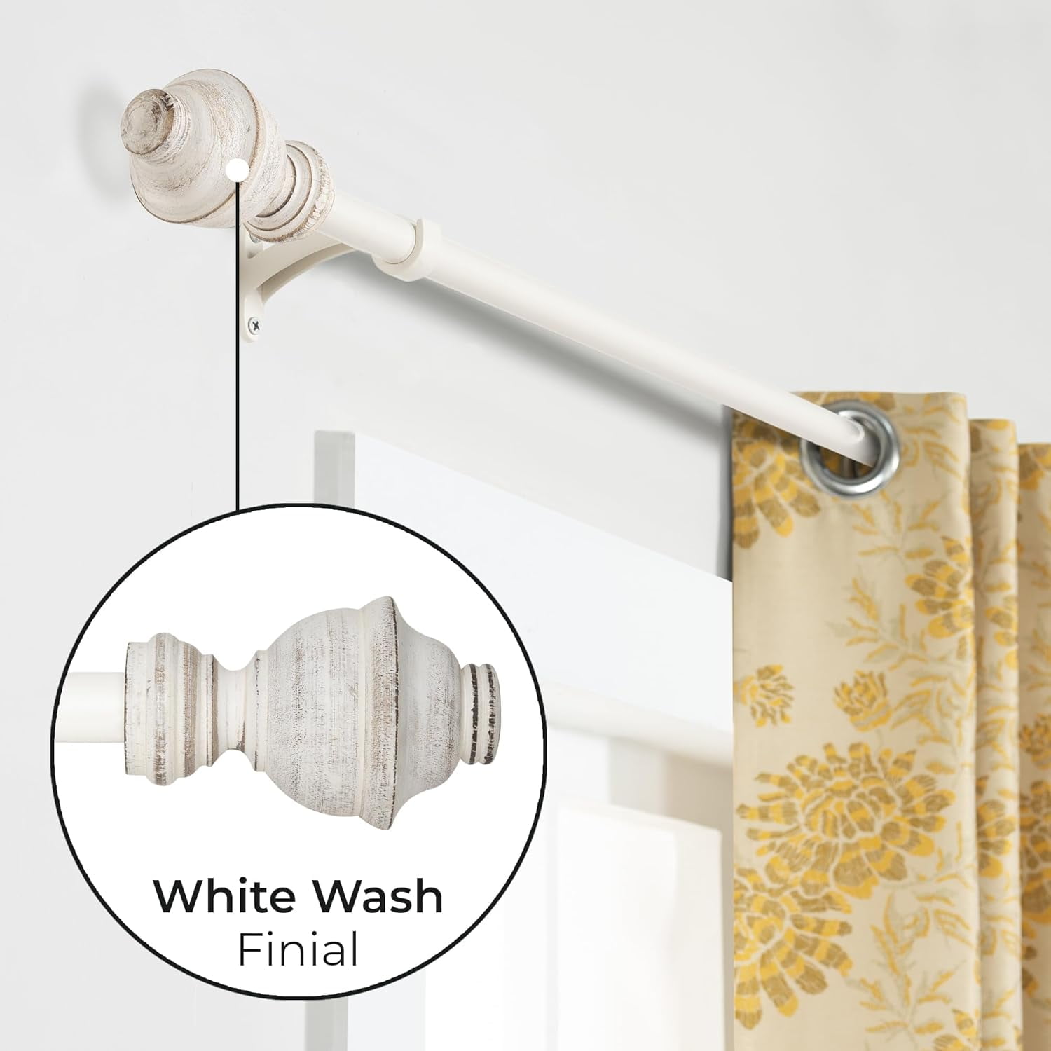 Deco Window Adjustable Curtain Rod for Windows 44 to 120 Inch (Pack of 1) Extendable Curtain Rod with Cambria Finial (Ivory)