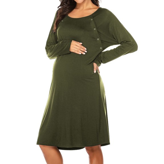 Weardear 3 in 1 Maternity Nursing Dresses Snap Down Back Labor and Delivery Gown Long Sleeve Breastfeeding Dress with Button