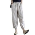 thumbnail image 3 of lcziwo Ofertas de Hoy en Liquidación, Comfy Cotton Linen Pants for Women Loose Casual Lace Patchwork Tapered Capris Pant Summer Solid Elastic Waist Cropped Pants with Pockets Beige XXL, 3 of 7