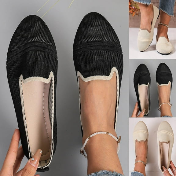 Miluxas Women's Flats Shoes Knit Pointed Toe Ballet Flats Comfortable Dressy Washable Ballerina Flat Khaki 9.5(43)