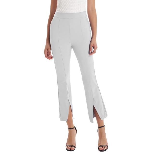 Lucakuins - Pantalones largos casuales para mujer, cintura alta, color sólido, pierna acampanada, pantalones divididos con bolsillos Lucakuins moda
