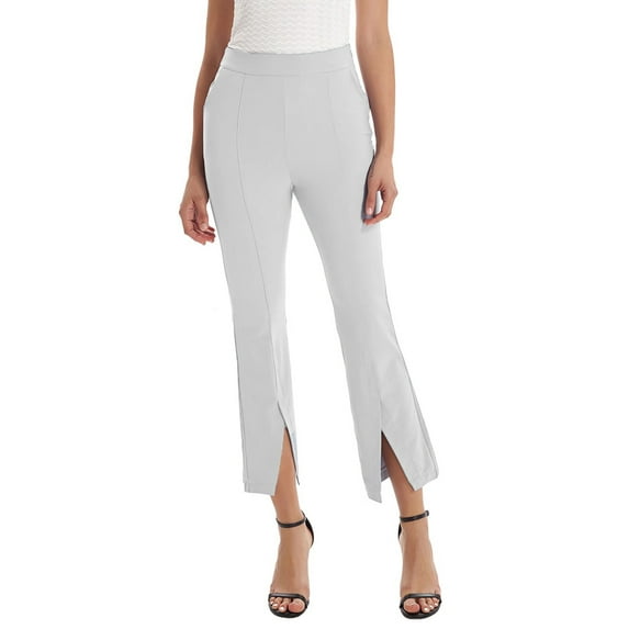 Qmyliery Women's Casual Cropped Pants, High Waisted Solid Color Flare Leg Split Trousers with Pockets