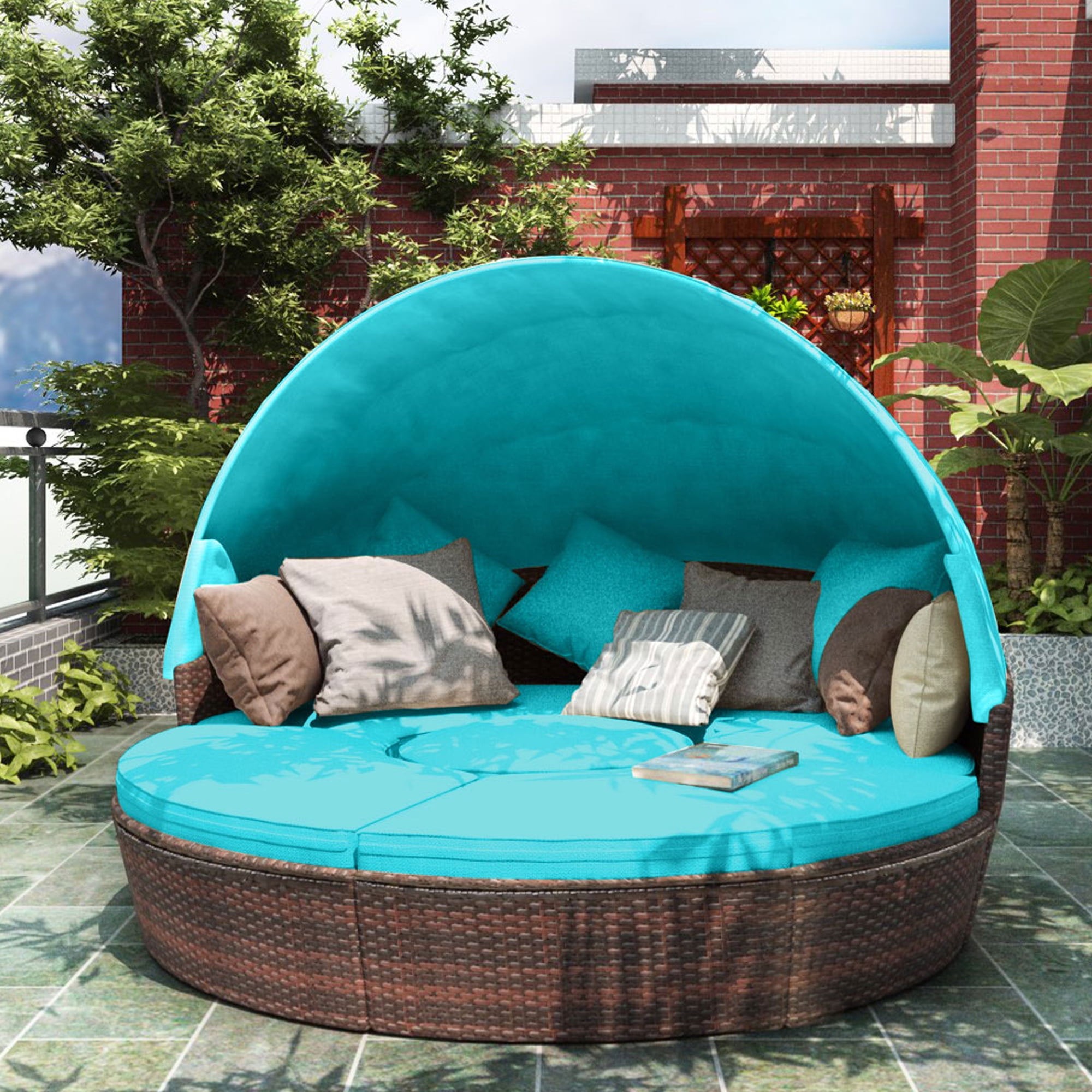 Patio Furniture Set, Outdoor Wicker Conversation Set, Round Daybed