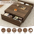 thumbnail image 3 of Blotout 47 Inch Large Square Coffee Table with 2 Deep Drawers, Modern Wooden Center Table for Living Room,  Walnut Finish, 3 of 10