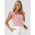 thumbnail image 3 of DARING DIVA Square Neck Ruffle Sleeve Blouse S Pink, 3 of 6