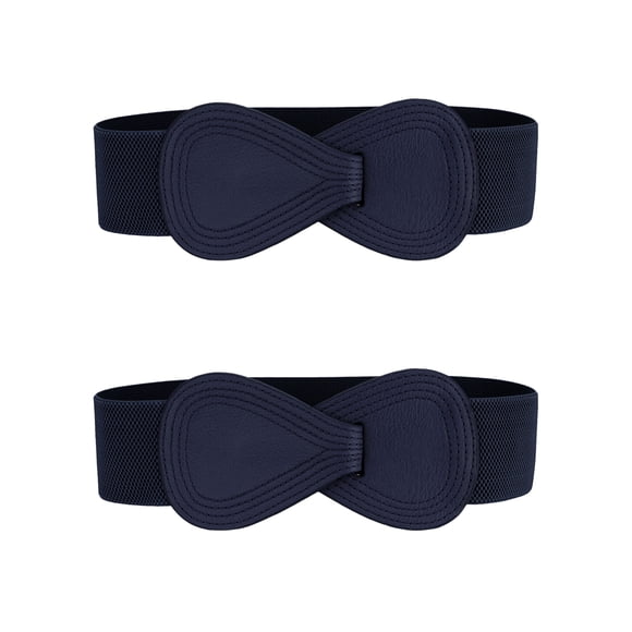 Cinturón elástico de cuero sintético con hebilla en forma de 8, 2 piezas, para dama, 39.4x2.36" (LxW) azul oscuro