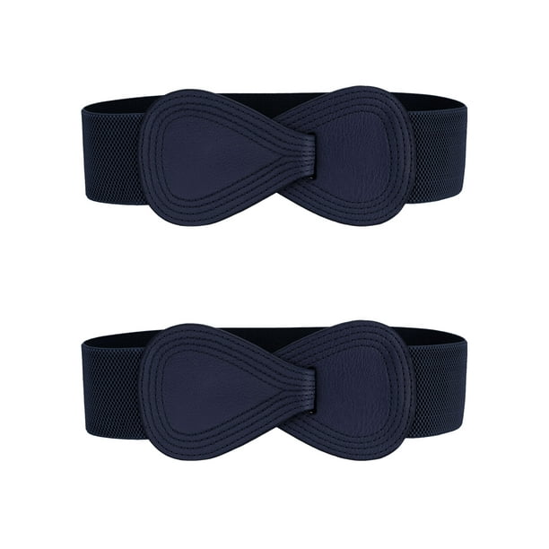 Cinturón elástico de cuero sintético con hebilla en forma de 8, 2 piezas, para dama, 39.4x2.36" (LxW) azul oscuro
