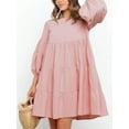 thumbnail image 4 of Mialoley Robe Mini pour Femmes, Manches Longues Col Rond Plissé Robe Ample Ligne A Automne, 4 of 8