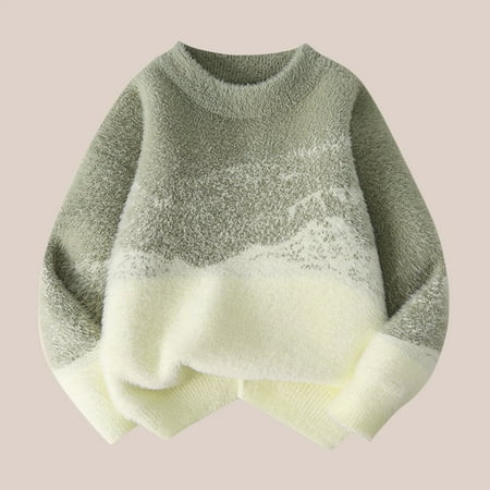fnnxnal Little Girls 5T Knit Cotton Sweater Green - Soft Breathable Color Block Round Neck Loose Fit Durable Layerable