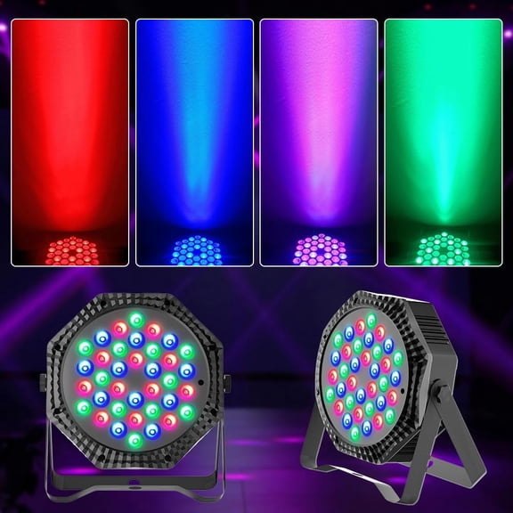 36LED Par Light, 9-Mode RGB DJ Stage Lights with Remote, Sound Activation Strobe Lights, Uplights Indoor for Christmas Music Discos Dance Wedding Party Light(2 Packs)