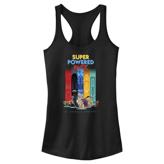 Junior's DC League of Super-Pets Super Powered Pack  Racerback Tank Top Black 2X Large