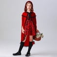 thumbnail image 4 of Youpwaven Little Red Riding Hood Halloween Costume for G'i'rls, Hooded Cape and Gothic Lace-up Dress 2-Piece Set, Deluxe Medieval Fairytale Roleplay Outfit Size 10-12, 4 of 9