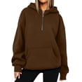 thumbnail image 2 of SYwaren Women's Chic Pullover Solid Color Half Zipper Hooded Long Sleeve Fashion Casual Oversized Loose Sweatshirt Top, 2 of 7