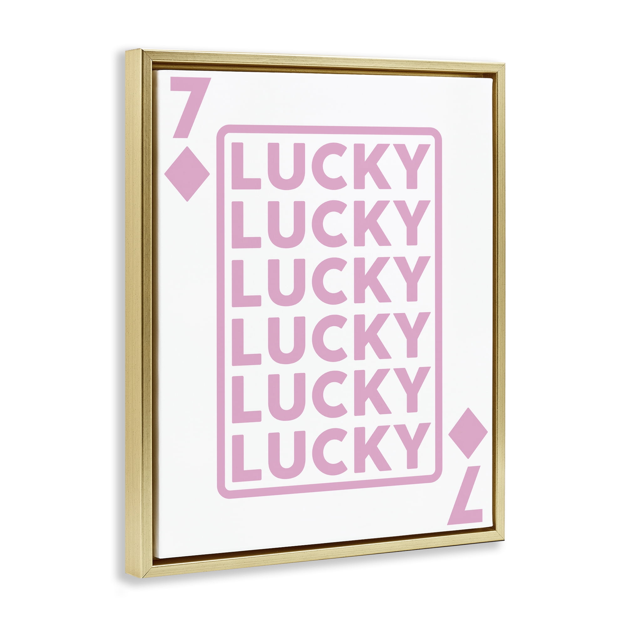 Stupell Industries Lucky Seven of Diamonds Entertainment Painting Gold Floater Framed Canvas Art Print Wall Art, 17 x 21