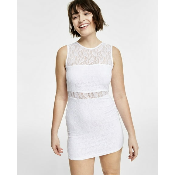 Bar III Women's Petite Lace Mini Dress Bright White Size PL
