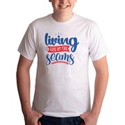 7 ate 9 Apparel Unisex Adult Living Life by The Seams Baseball T-Shirt White Small